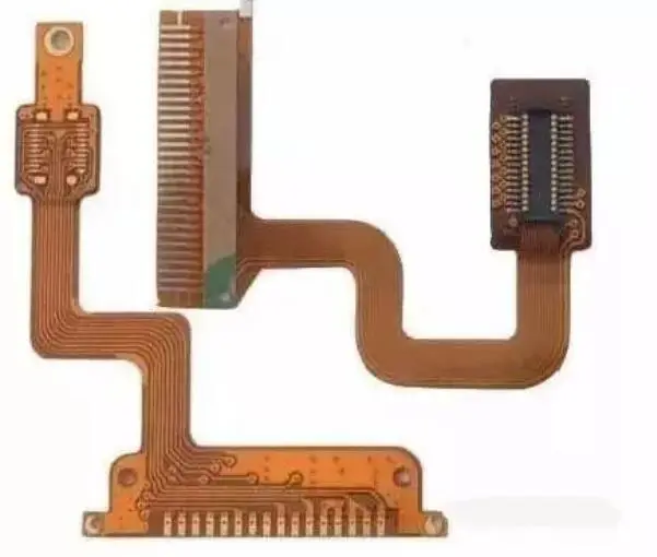 Orange flexible printed circuit board (FPCB) assembly featuring SMT components and intricate traces, ideal for space-constrained electronics.